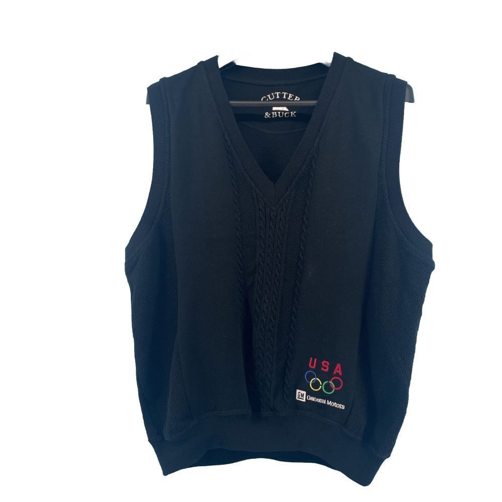 Cutter & Buck Olympics‎ Sweater Vest Men's XL Grandpa Dad Golf Black Cable Knit
